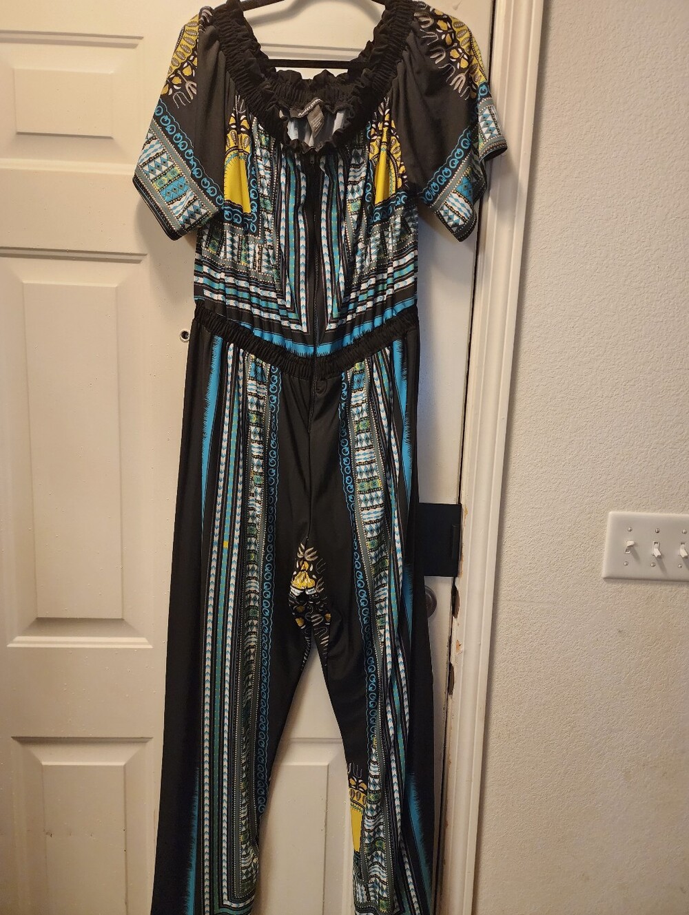 Printed Jumpsuit in Black and Teal